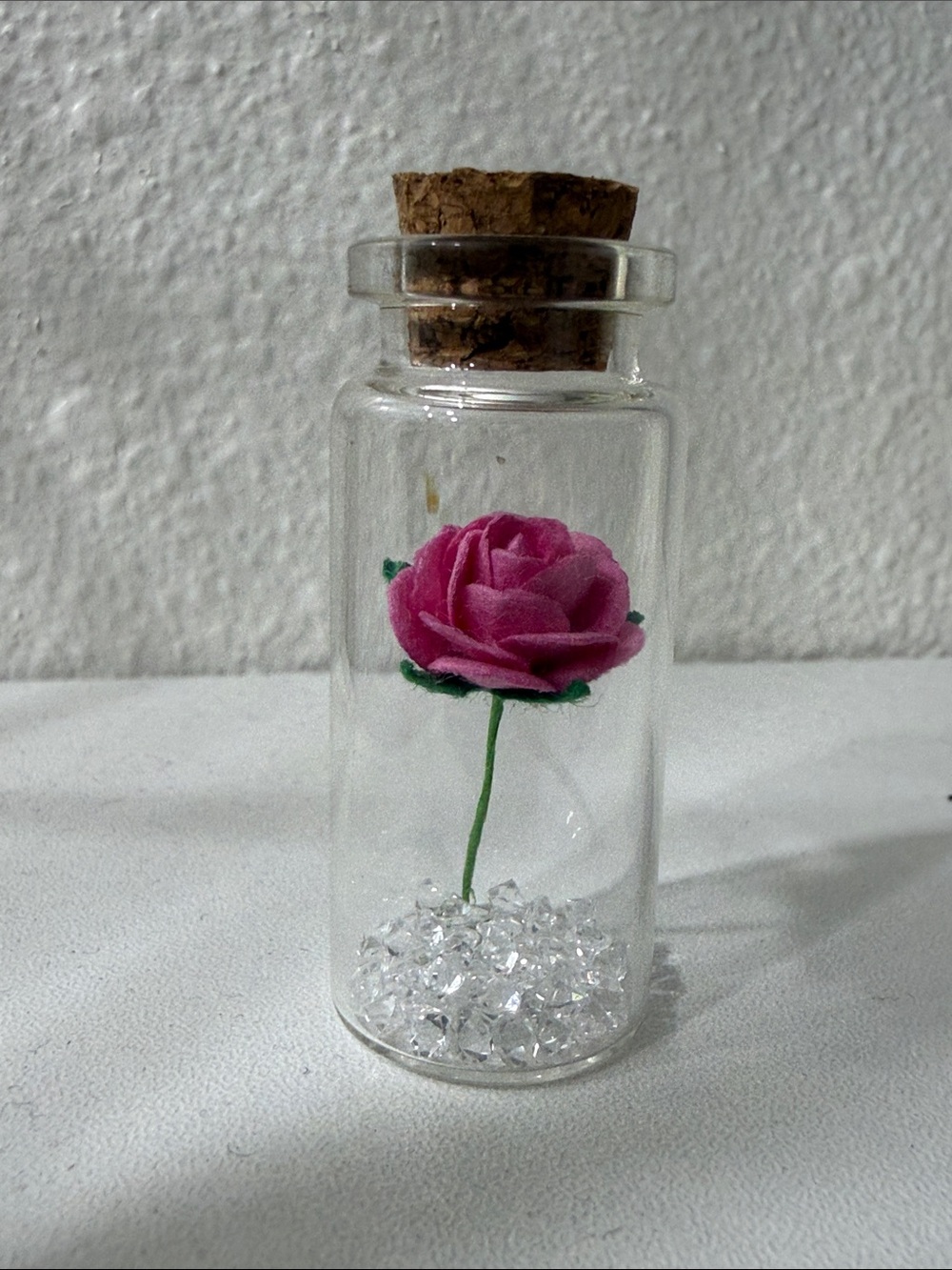 Pink Rose in Glass Cork Bottle Decorative Home Art
